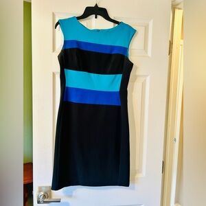 Sandra Darren Teal and Blue Colorblock Midi Dress